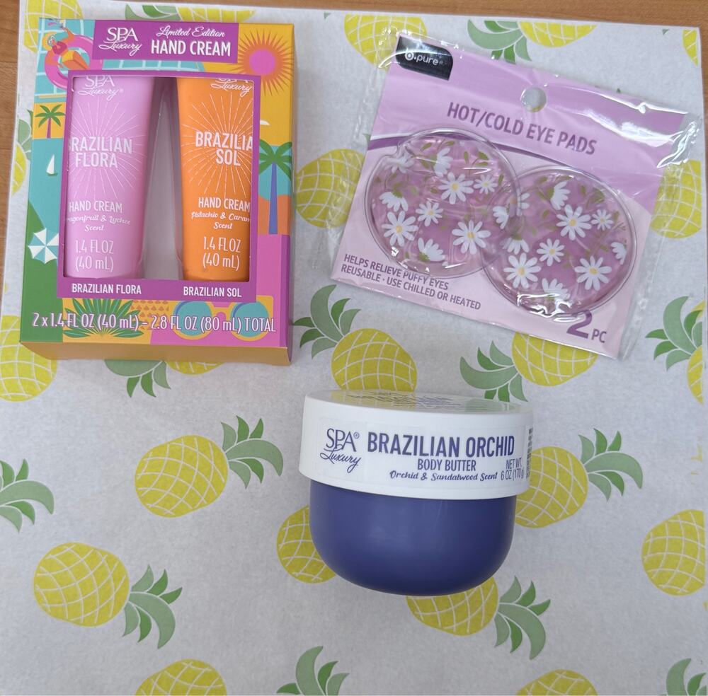 Brazilian Orchid Body Butter, Brazilian Sol/Flora Hand Cream & Eye Pillows NWT